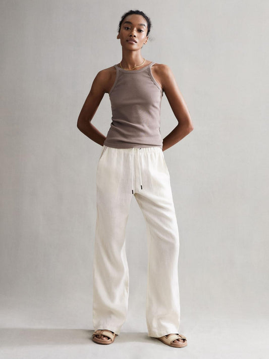 Reiss Trousers | Cleo Linen Wide Leg Drawstring Trousers Mink - Women
