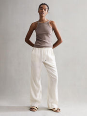 Reiss Trousers | Cleo Linen Wide Leg Drawstring Trousers Mink - Women