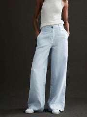 Reiss Trousers | Demi Linen Wide Leg Garment Dyed Trousers Ice Blue - Women