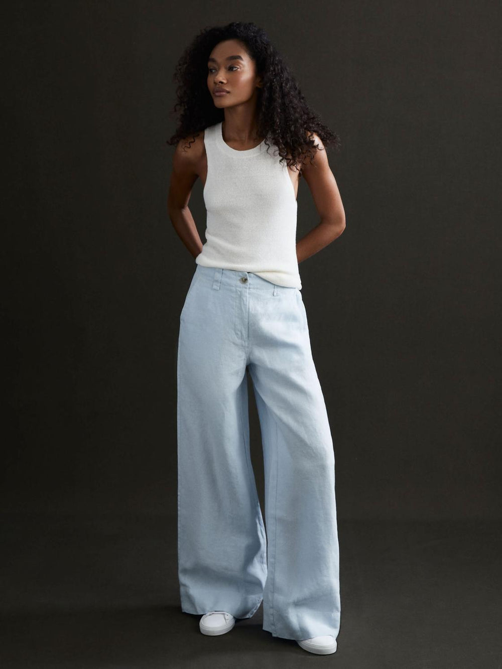 Reiss Trousers | Demi Linen Wide Leg Garment Dyed Trousers Ice Blue - Women
