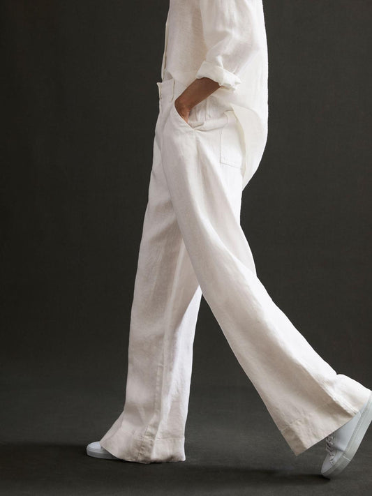 Reiss Trousers | Demi Linen Wide Leg Garment Dyed Trousers White - Women