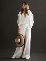 Reiss Trousers | Demi Linen Wide Leg Garment Dyed Trousers White - Women