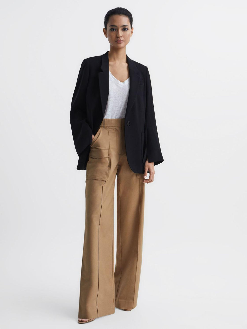 Reiss Trousers | Eliana Wide Leg Combat Trousers Camel - Women