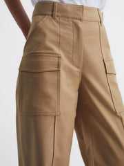 Reiss Trousers | Eliana Wide Leg Combat Trousers Camel - Women