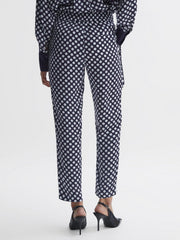 Reiss Trousers | Ezra Polka Dot Drawstring Tapered Trousers Navy/white - Women