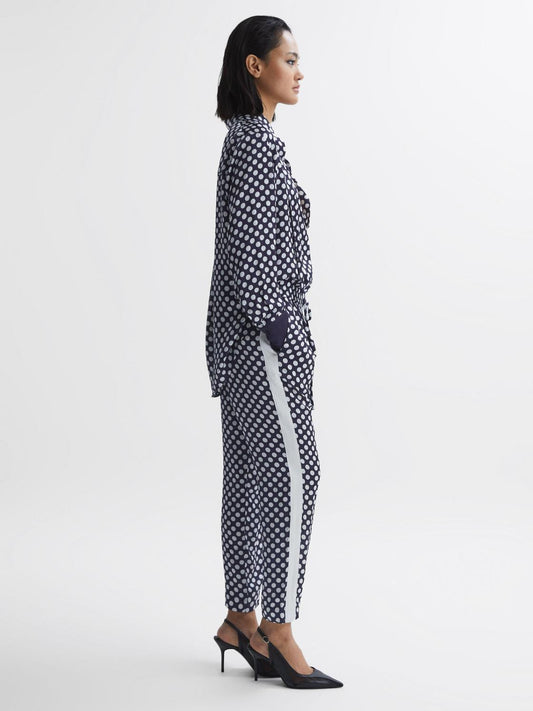 Reiss Trousers | Ezra Polka Dot Drawstring Tapered Trousers Navy/white - Women