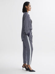 Reiss Trousers | Ezra Polka Dot Drawstring Tapered Trousers Navy/white - Women