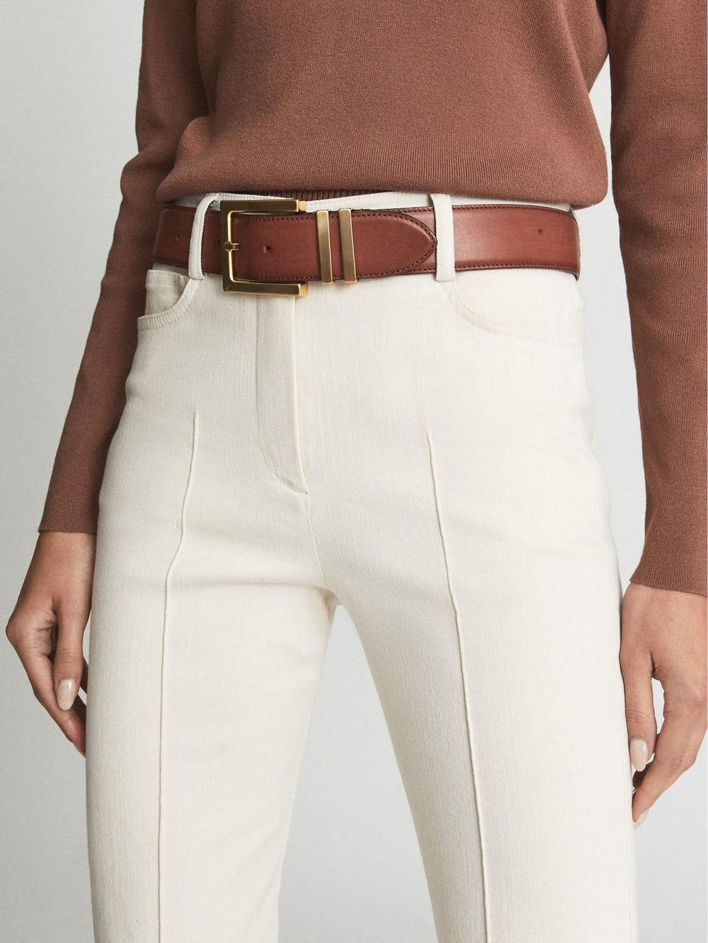 Reiss Trousers | Florence High Rise Flared Trousers Cream - Women