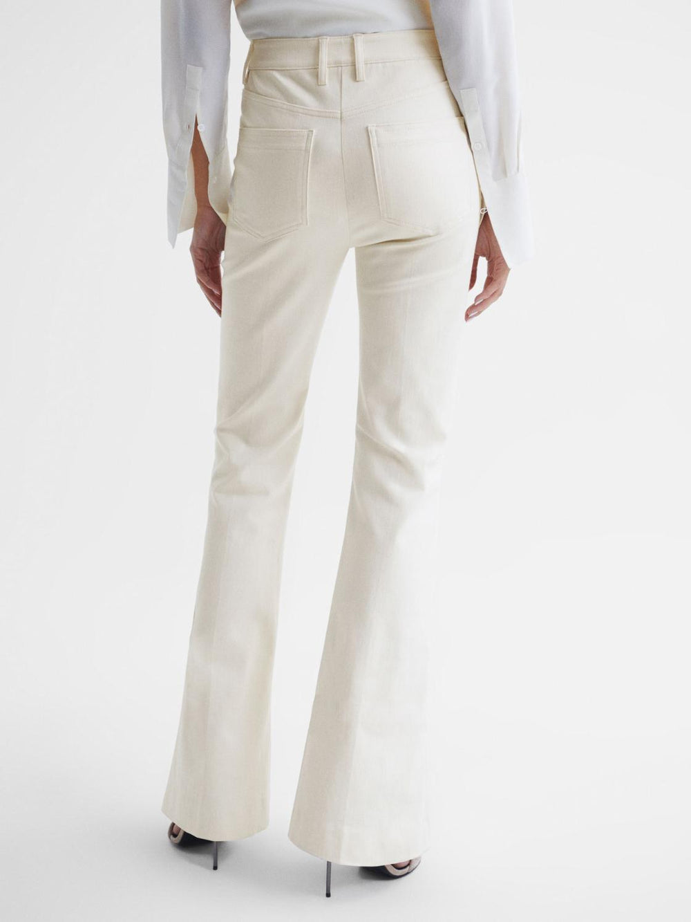 Reiss Trousers | Florence High Rise Flared Trousers Cream - Women