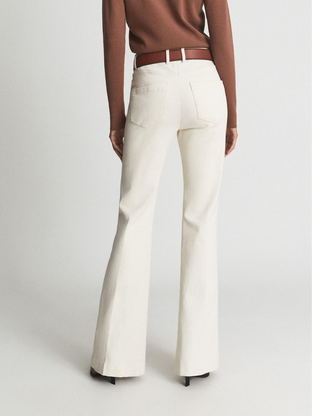 Reiss Trousers | Florence High Rise Flared Trousers Cream - Women