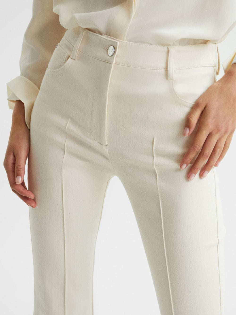 Reiss Trousers | Florence High Rise Flared Trousers Cream - Women