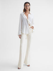 Reiss Trousers | Florence High Rise Flared Trousers Cream - Women