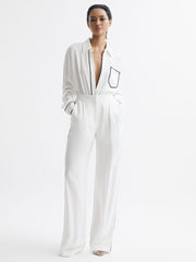Reiss Trousers | Gina Mid Rise Wide Leg Trousers Ivory - Women