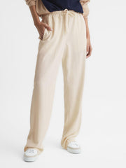 Reiss Trousers | Hailey Wide Wide Leg Pull On Trousers Cream - Women