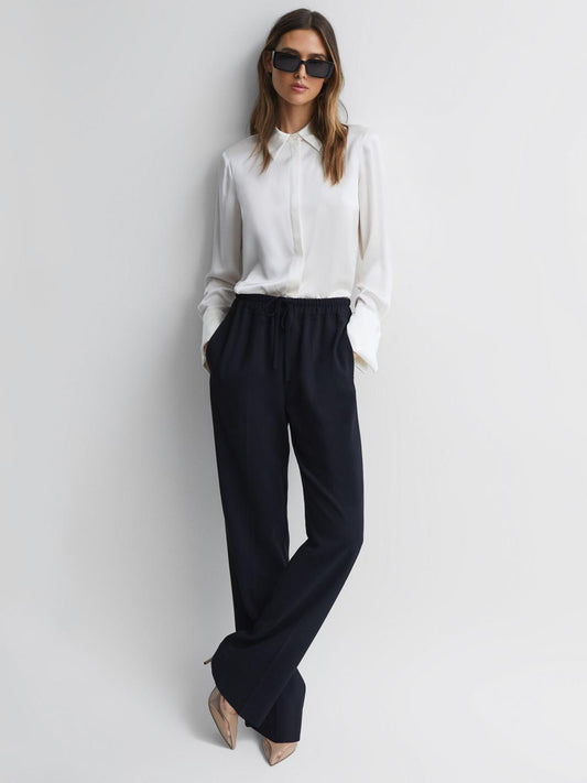 Reiss Trousers | Hailey Wide Wide Leg Pull On Trousers Navy - Women
