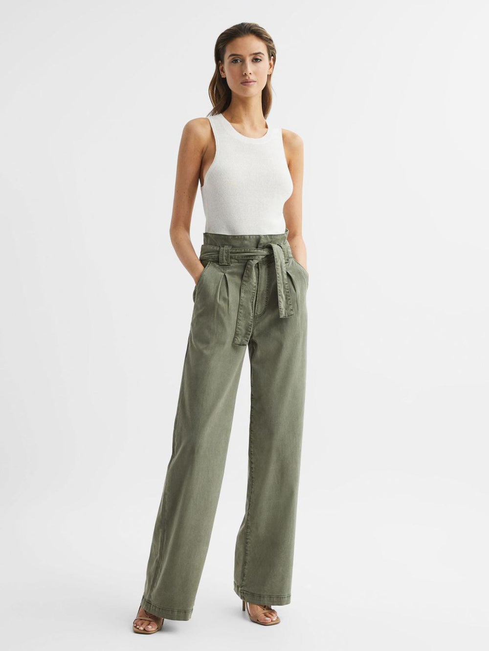 Reiss Trousers | Harper Paige High Rise Paper Bag Trousers Vintage Ivy Green - Women