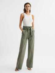 Reiss Trousers | Harper Paige High Rise Paper Bag Trousers Vintage Ivy Green - Women