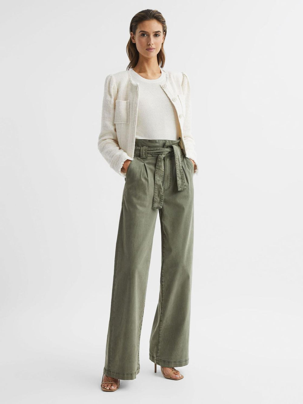 Reiss Trousers | Harper Paige High Rise Paper Bag Trousers Vintage Ivy Green - Women