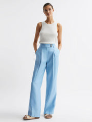Reiss Trousers | Hollie Wide Leg Linen Trousers Blue - Women