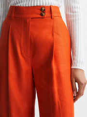 Reiss Trousers | Hollie Wide Leg Linen Trousers Blue - Women