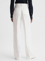 Reiss Trousers | Hollie Wide Leg Linen Trousers Blue - Women