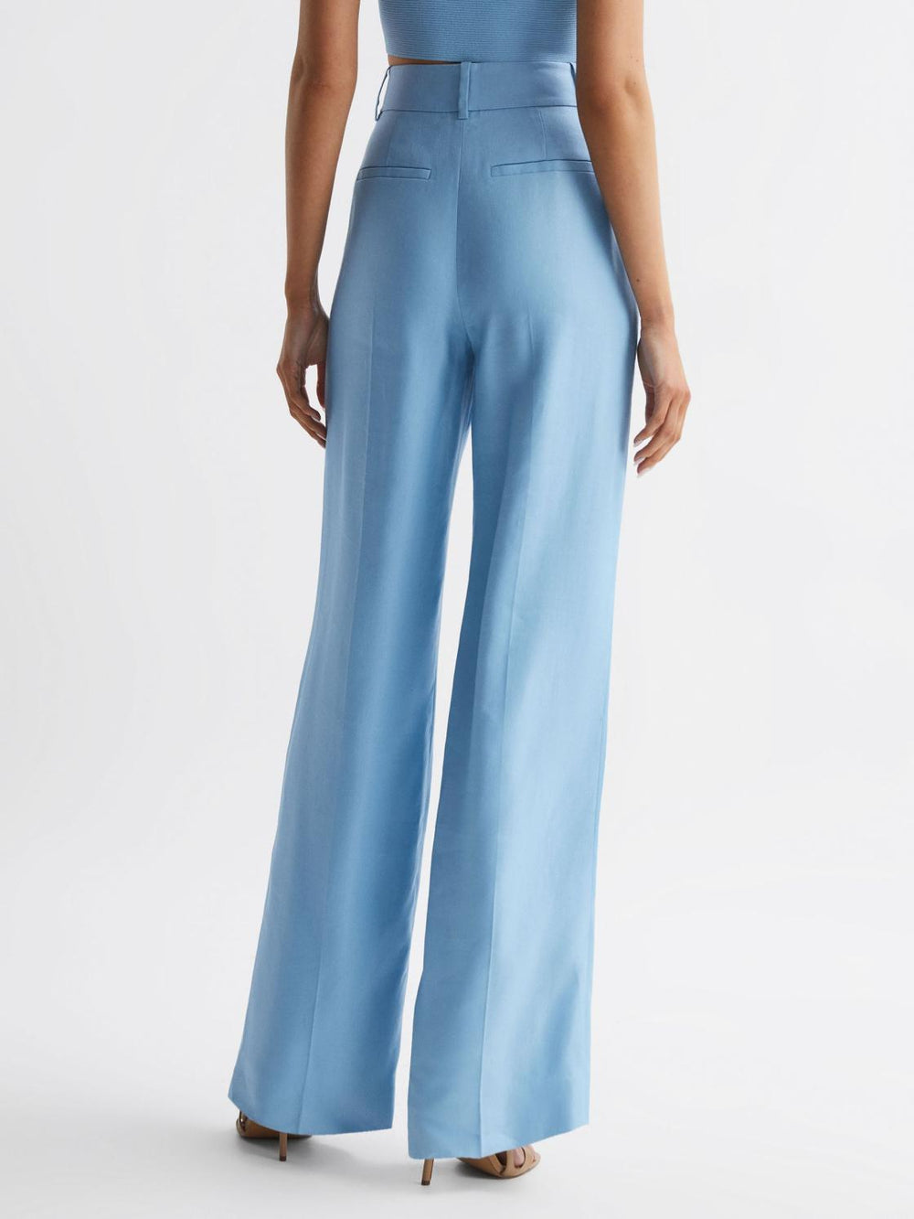 Reiss Trousers | Hollie Wide Leg Linen Trousers Blue - Women