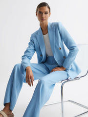 Reiss Trousers | Hollie Wide Leg Linen Trousers Blue - Women