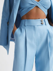 Reiss Trousers | Hollie Wide Leg Linen Trousers Blue - Women