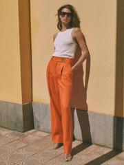 Reiss Trousers | Hollie Wide Leg Linen Trousers Orange - Women