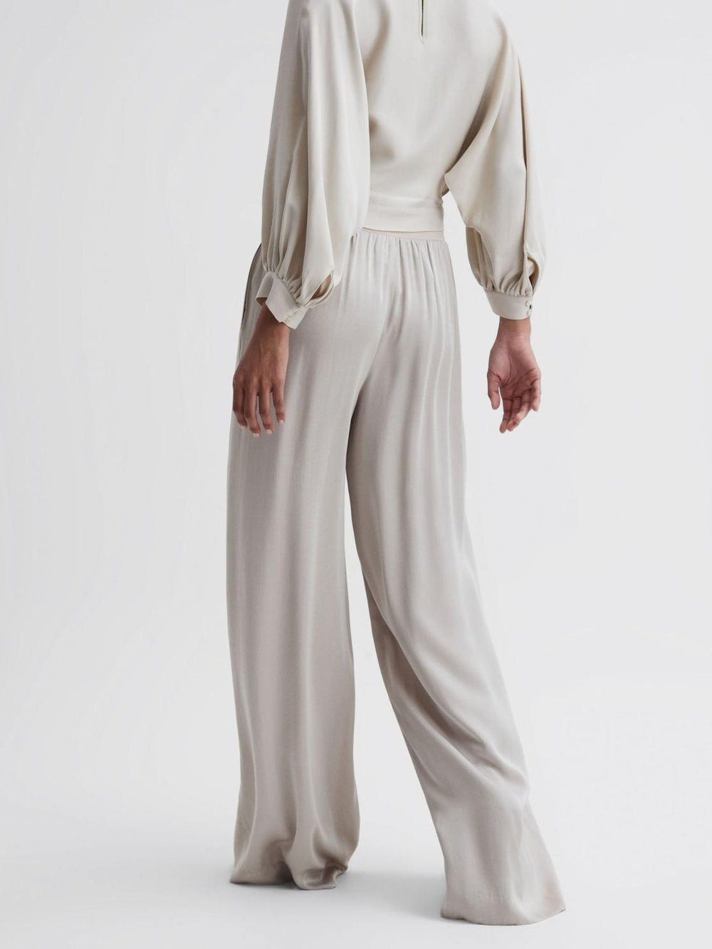 Reiss Trousers | Imogen Wide Leg Elasticated Waist Trousers Neutral - Women