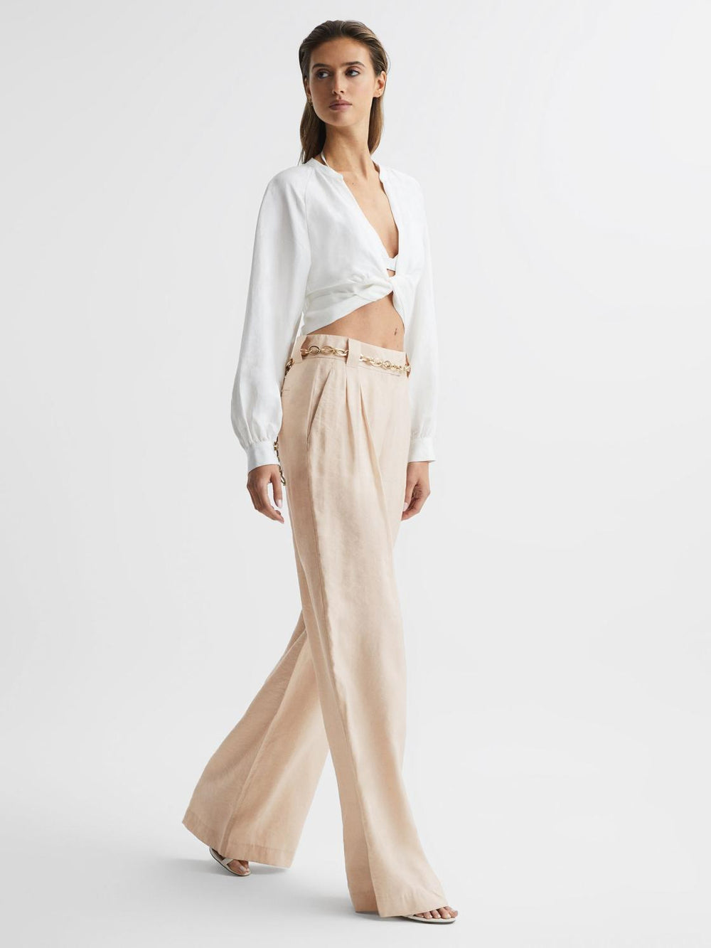 Reiss Trousers | Izzie Wide Leg Occasion Trousers Nude - Women