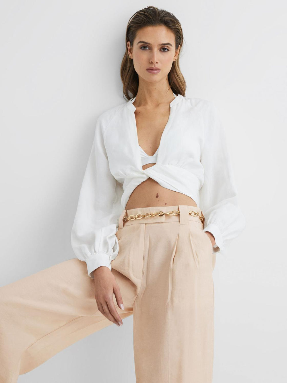 Reiss Trousers | Izzie Wide Leg Occasion Trousers Nude - Women