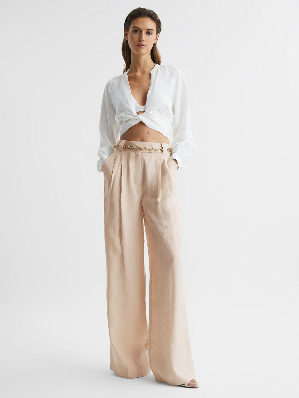 Reiss Trousers | Izzie Wide Leg Occasion Trousers Nude - Women