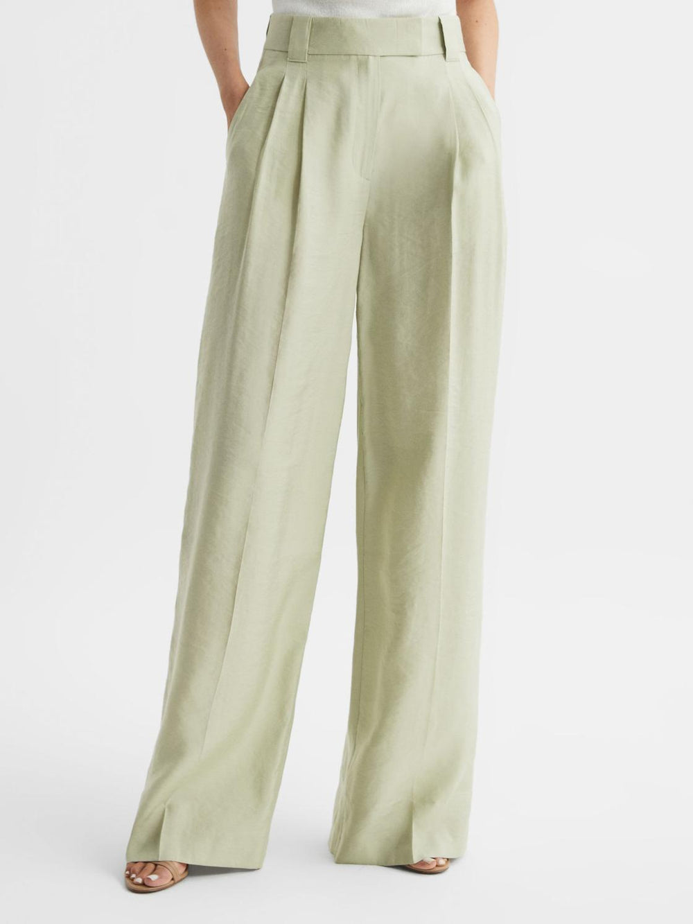 Reiss Trousers | Izzie Wide Leg Occasion Trousers Sage - Women