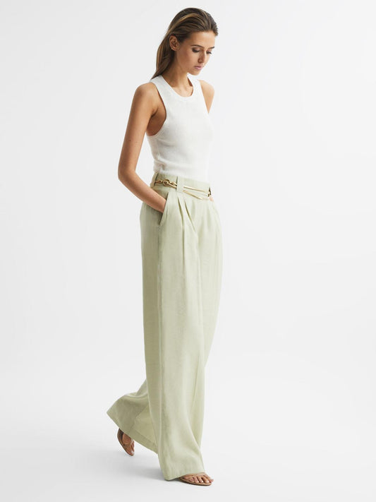 Reiss Trousers | Izzie Wide Leg Occasion Trousers Sage - Women