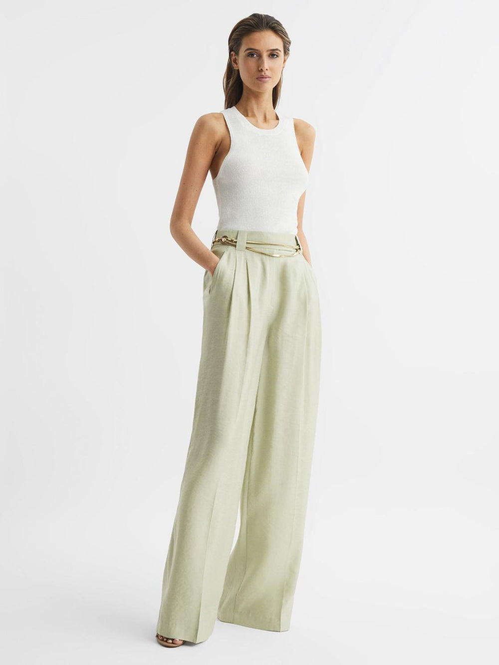 Reiss Trousers | Izzie Wide Leg Occasion Trousers Sage - Women