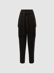 Reiss Trousers | Joanie High Rise Straight Leg Utility Trousers Black - Women