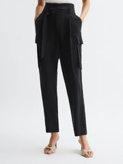 Reiss Trousers | Joanie High Rise Straight Leg Utility Trousers Black - Women