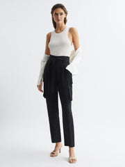 Reiss Trousers | Joanie High Rise Straight Leg Utility Trousers Black - Women