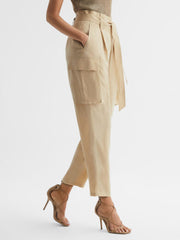 Reiss Trousers | Joanie High Rise Straight Leg Utility Trousers Neutral - Women