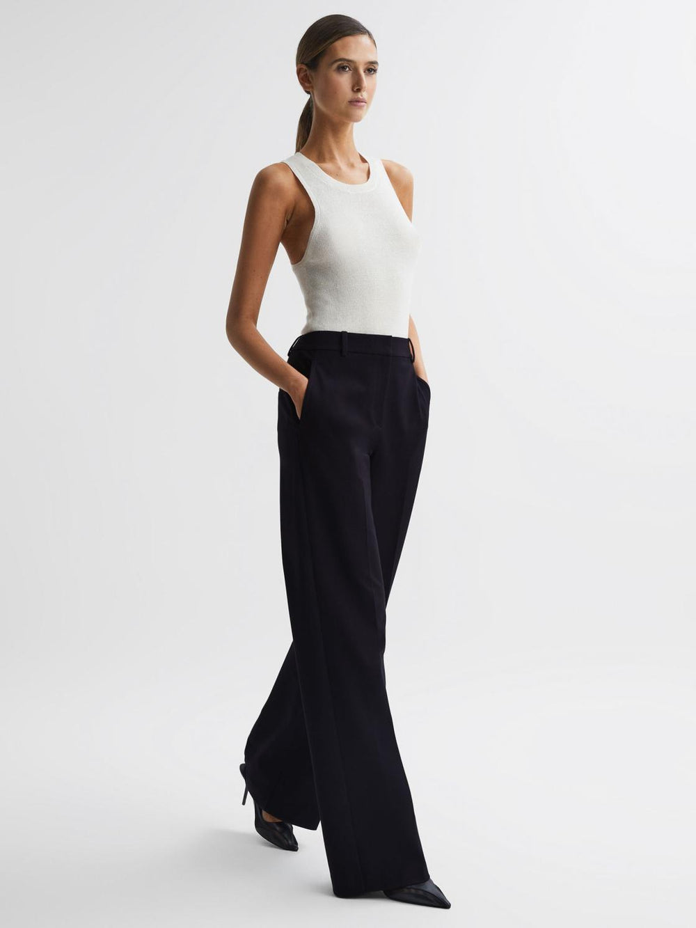 Reiss Trousers | Joanne Wide Wide Leg Trousers Navy - Women