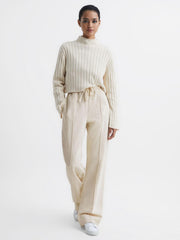 Reiss Trousers | Juno Wide Leg Trousers Cream - Women