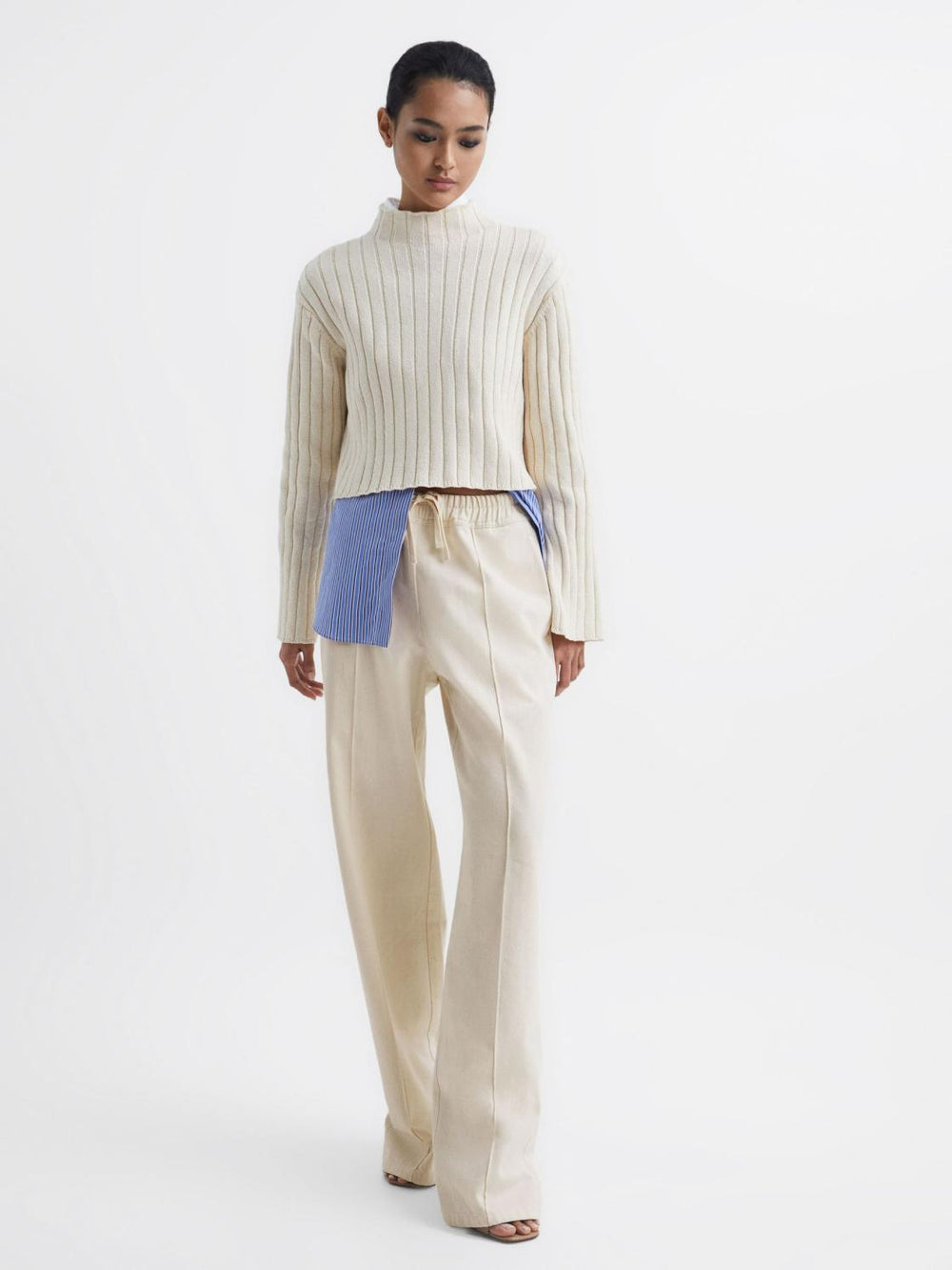 Reiss Trousers | Juno Wide Leg Trousers Cream - Women