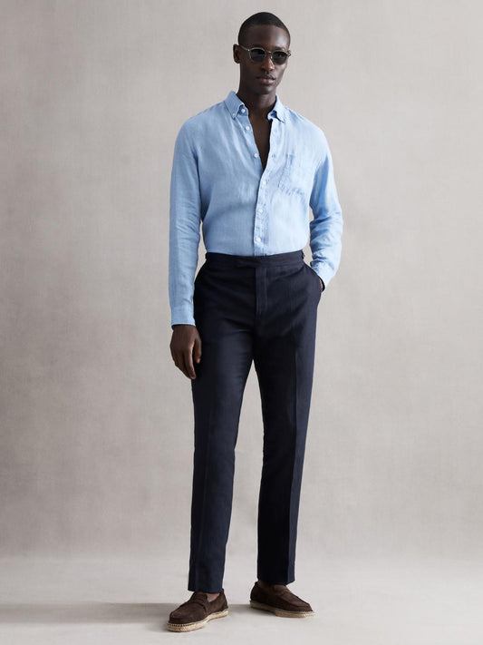Reiss Trousers | Kin Linen Formal Trousers Navy - Men