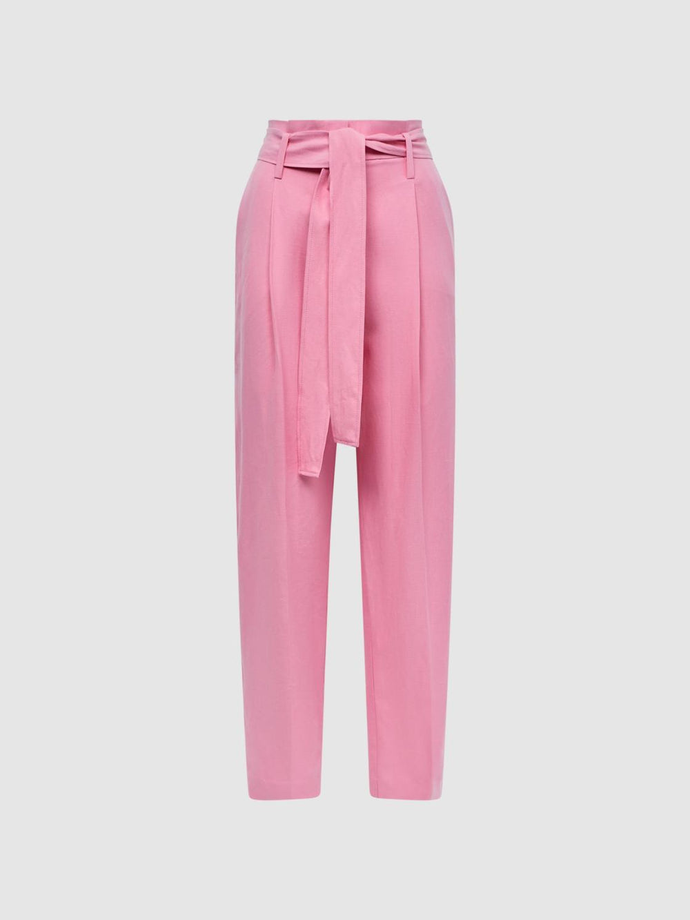 Reiss Trousers | Kylee High Rise Belted Tapered Trousers Pink - Women