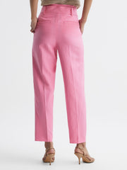 Reiss Trousers | Kylee High Rise Belted Tapered Trousers Pink - Women