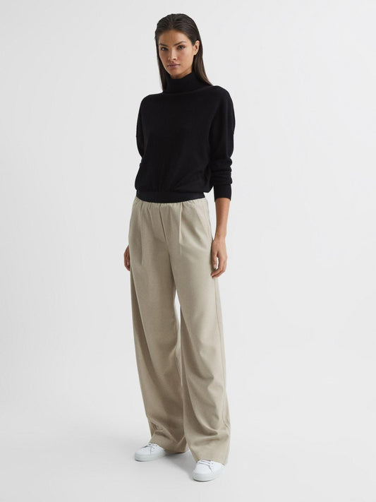 Reiss Trousers | Lena Logo Pull On Wide Leg Trousers Navy - Women