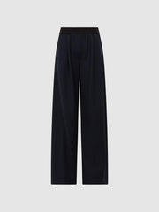 Reiss Trousers | Lena Logo Pull On Wide Leg Trousers Navy - Women