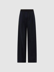 Reiss Trousers | Lena Logo Pull On Wide Leg Trousers Navy - Women