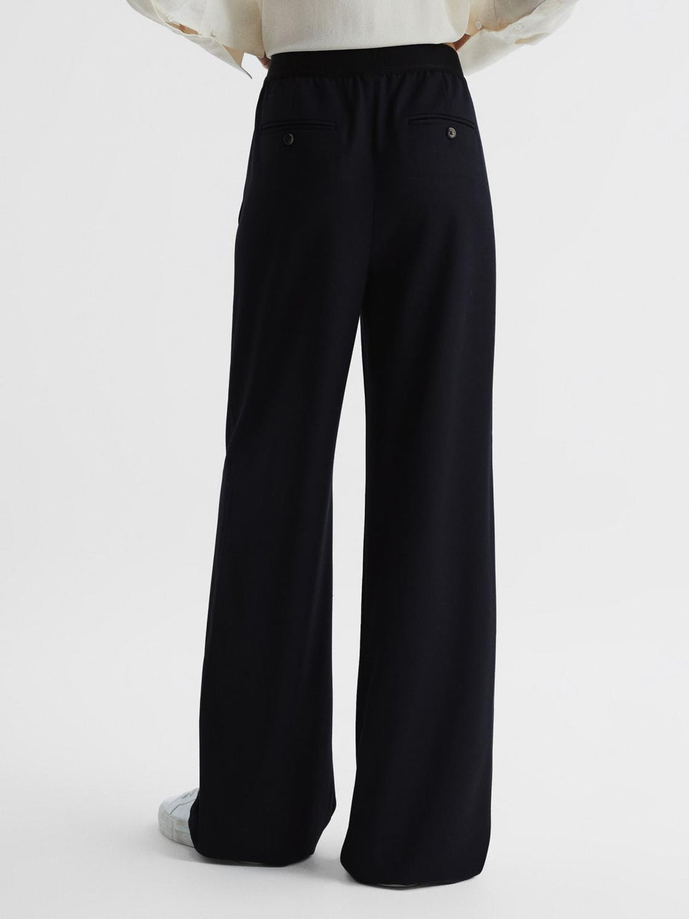 Reiss Trousers | Lena Logo Pull On Wide Leg Trousers Navy - Women